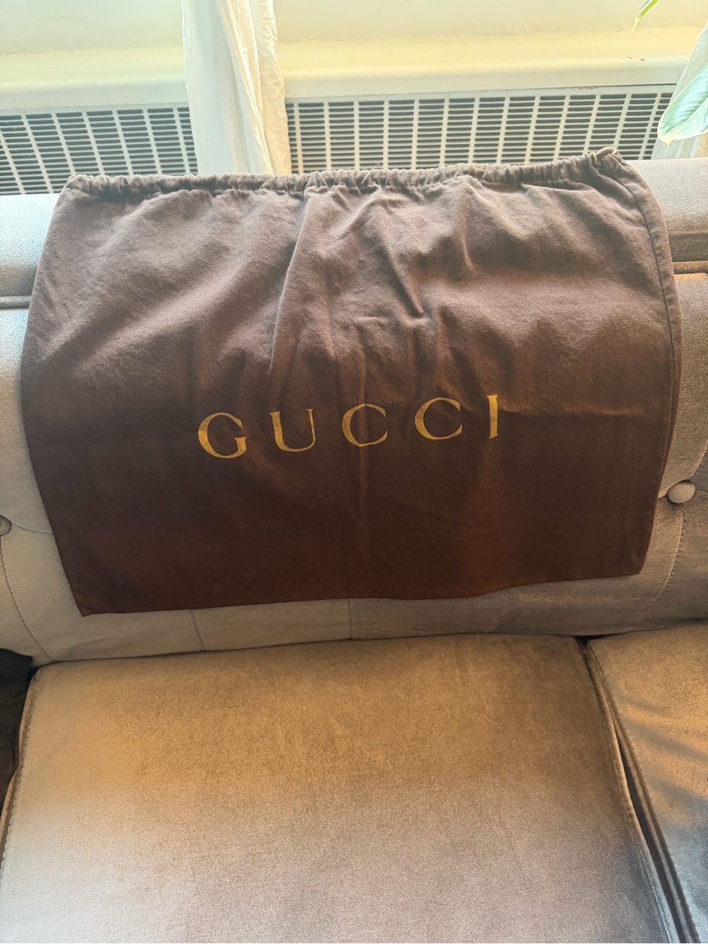 Gucci Brown XL Drawstring Dust Bag with Gold Logo